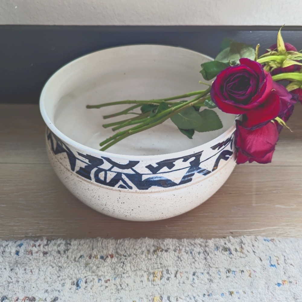 large handmade vintage clay bowl
